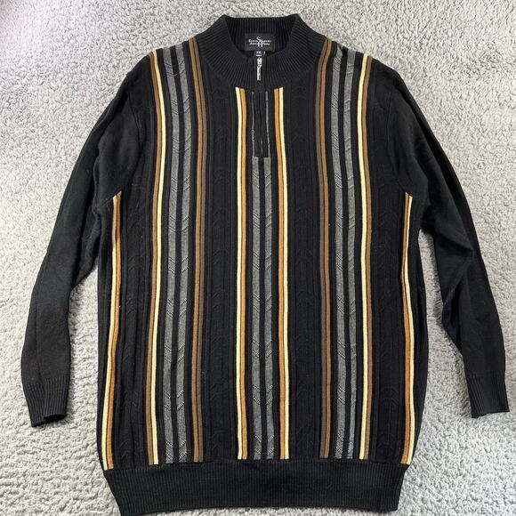 STEVE HARVEY CELEBRITY EDITION 1/4 ZIP RAYON BLEND SWEATER 2XL DEEP STRIPE MOCK - Picture 1 of 13